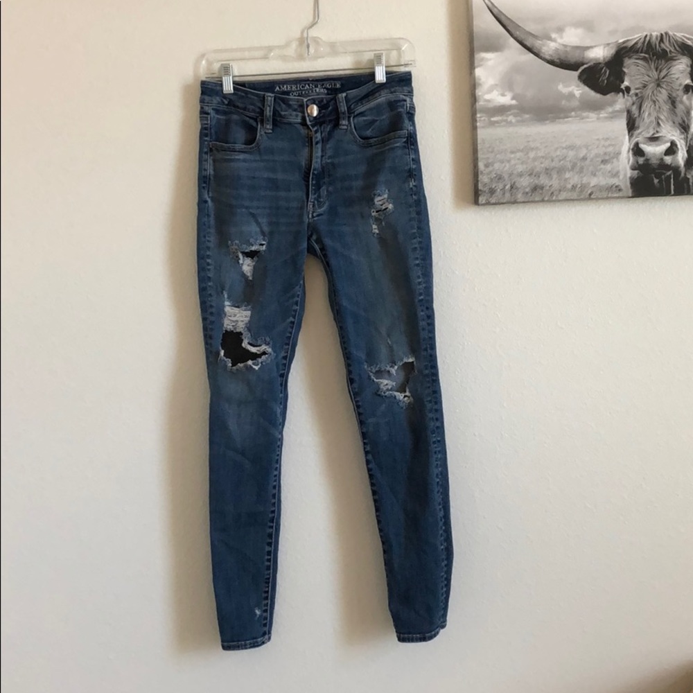 high rise AE ripped jeans